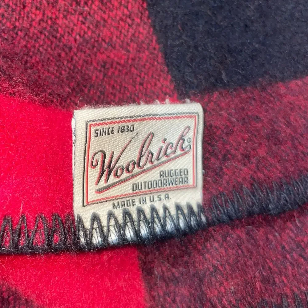 Woolrich Buffalo Plaid Wool Vintage Blanket Red Black Cabin Throw USA Made